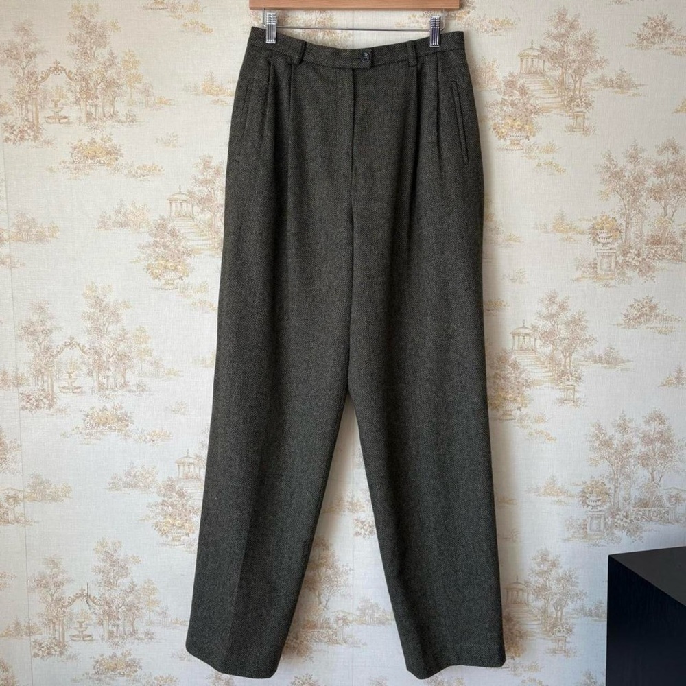 Vintage Evan Picone olive green wool preppy academia pleated trouser pants 10